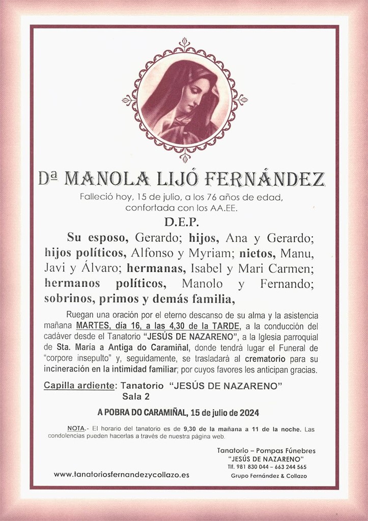Dª MANOLA LIJÓ FERNÁNDEZ